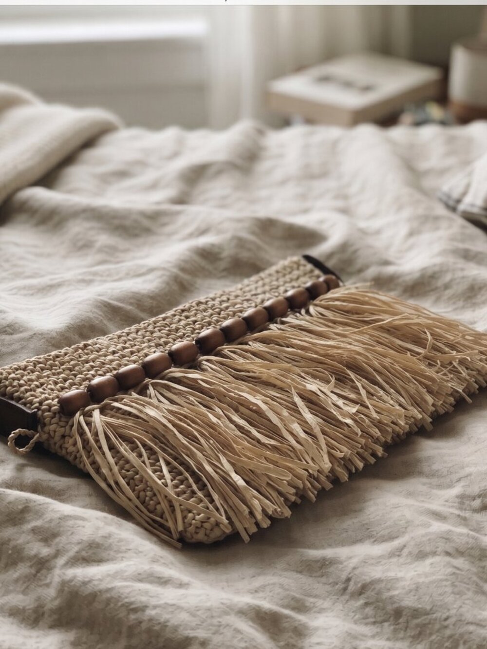 Hand-Knitted Woven Tassel Clutch Bag